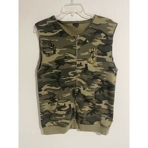 Vintage Obey Mens Medium Destroyers Camo Full Zip Sleeveless Sweatshirt USA